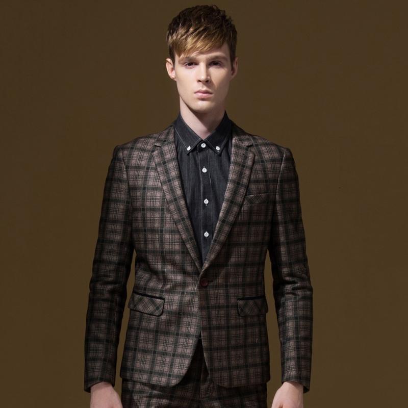 

Men Formal Suits Blazers Autumn Retro Brown Plaid Christmas Gifts Super Slim Thicken Business Man Wedding Groom Blazer Jackets