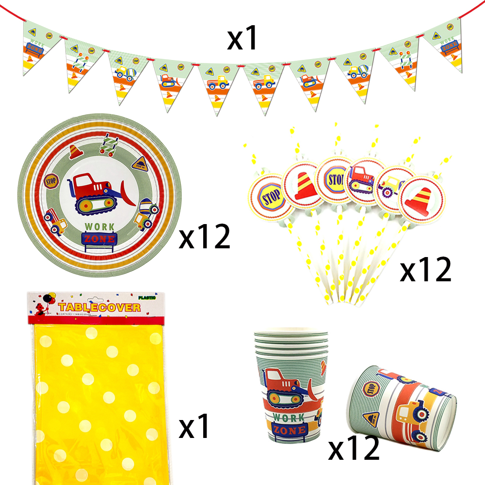 Party Supplies For 12kids Construction Vehicle Theme Birthday