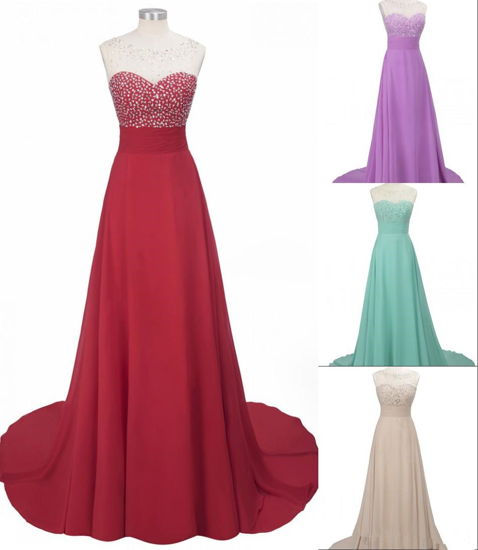 

Babyonlinedress In Stock Tulle Neck Sequins Chiffon Evening Dresses 2020 Wholesale Open Back Zipper Prom Party Dresses With Train CPS665, Hunter