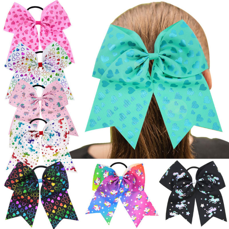 

Hot Selling Style 17.5*21.5cm Baby Kids Grosgrain Ribbon Large Cheerleading Bows Girl Hairbands with Elastic Bands, Mixed styles