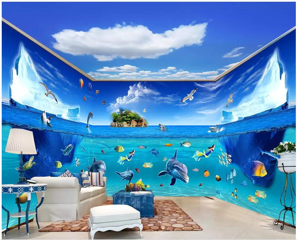 

custom photo 3d wallpaper Ocean World Dolphin Island Iceberg Whole house background wall home decor 3d wall murals wallpaper for walls 3 d, Non-woven wallpaper