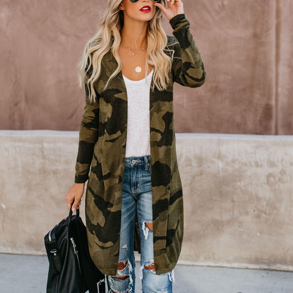 

Women Long Cardigan Camouflage Long Sleeves Ladies fashion autumn thin new casual Outerwear female clothes manteau femme, As pic