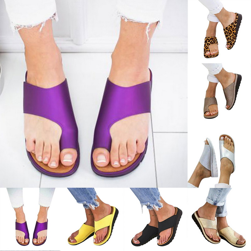 

Women Comfy Plain Shoes Flat Platform Ladies Casual Big Toe Foot Correction Sandals Orthopedic Bunion Corrector Flip Flop, Bronze