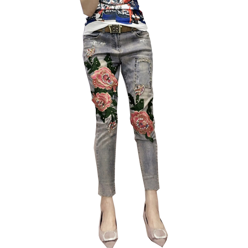 

Pink The New Sequins Ripped Jeans Fashion Women'S Wear ShuHua146