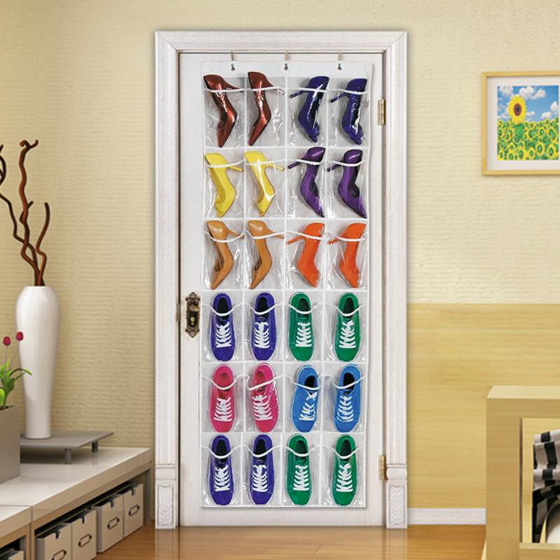 24 Pockets Shoes Storage Holders Behind Door Hanging Shoes Non Woven Storage Bag Rack With Hooks Foldable Shoes Organizer Bags-image-529722549