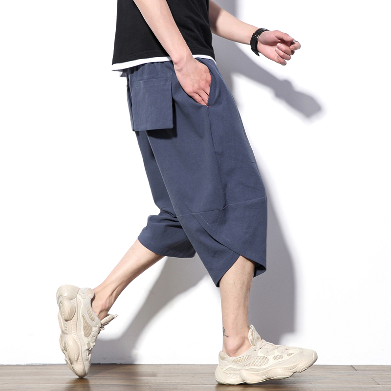 

Cotton Harem Pants Men Casual Hip Hop Trousers Drawstring 2020 Summer New Cross Bloomers Calf-Length Pants Joggers, Army green