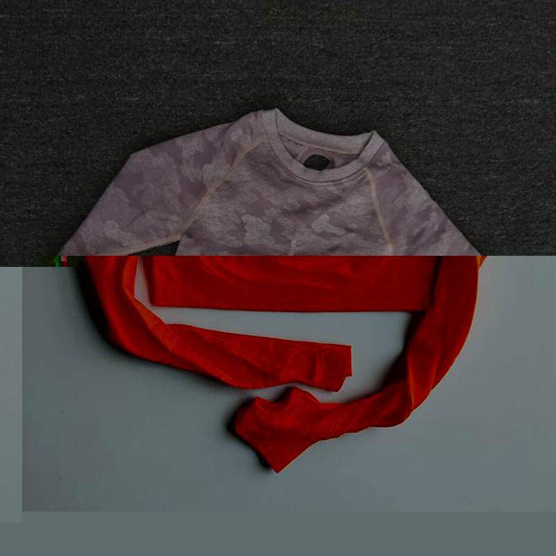 

Women Camouflage Seamless Yoga long Sleeve Sports Yoga Shirts Female Gym clothing Running Shirts Fitness Sports Tank Crop Tops, Orange