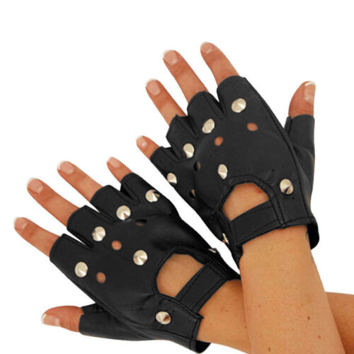 

STUDDED BIKER GLOVES FINGERLESS 1980S BIKER PUNK ROCKER STEAMPUNK COSTUME, As pic