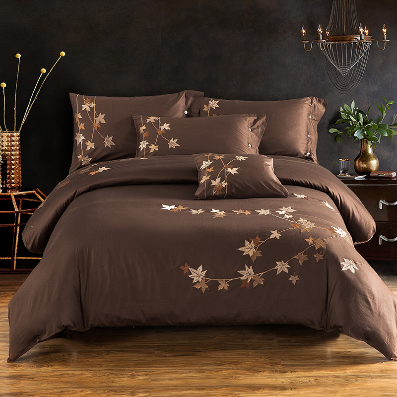 

Coffee Tribute Silk Cotton Embroidery Bedding set Noble Royal Bed set King Queen Duvet cover Bed sheet, Color 3