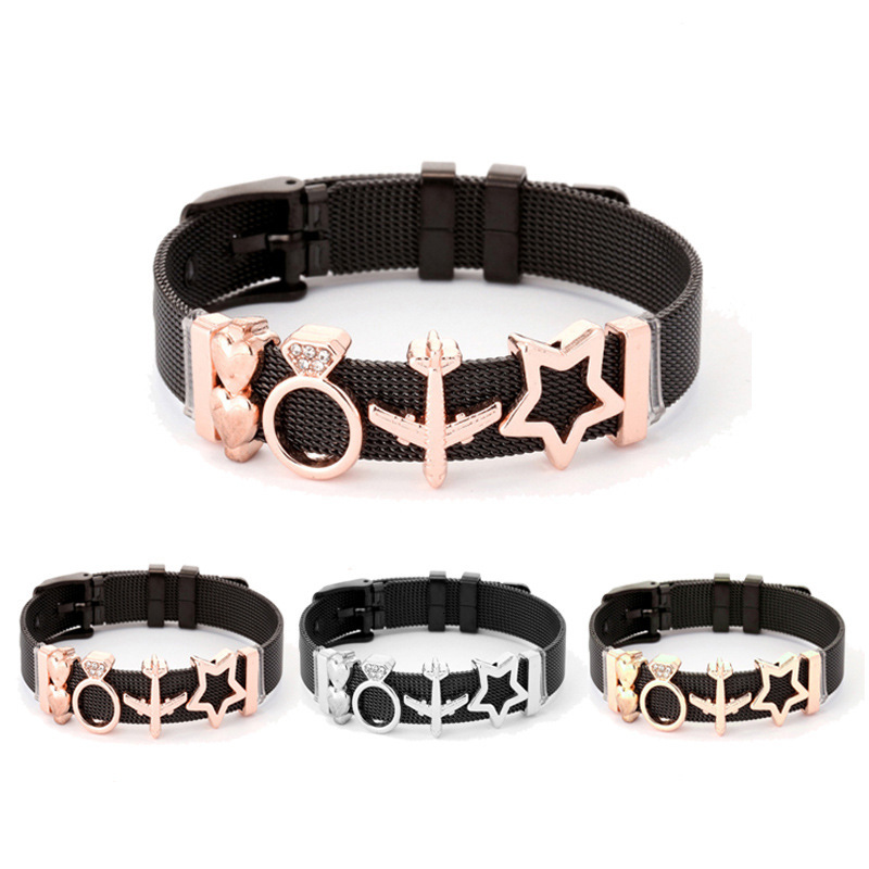 

Black Stainless Steel Reticular Bracelet Concise An Crown Love Lovers Bracelet