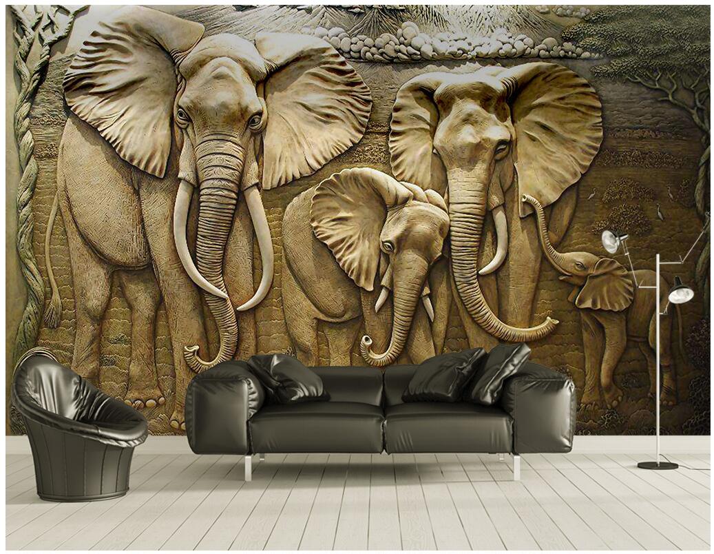 

3d wallpaper custom photo mural Golden embossed elephant tv background home decor 3d wall murals wallpaper for walls 3 d, Non-woven