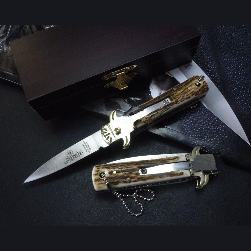 

Hubertus Solincen 6 inch 6inch D2 blade HRC61 classic Antler handle single action pocket ITA knife autotf knife camping gift knives