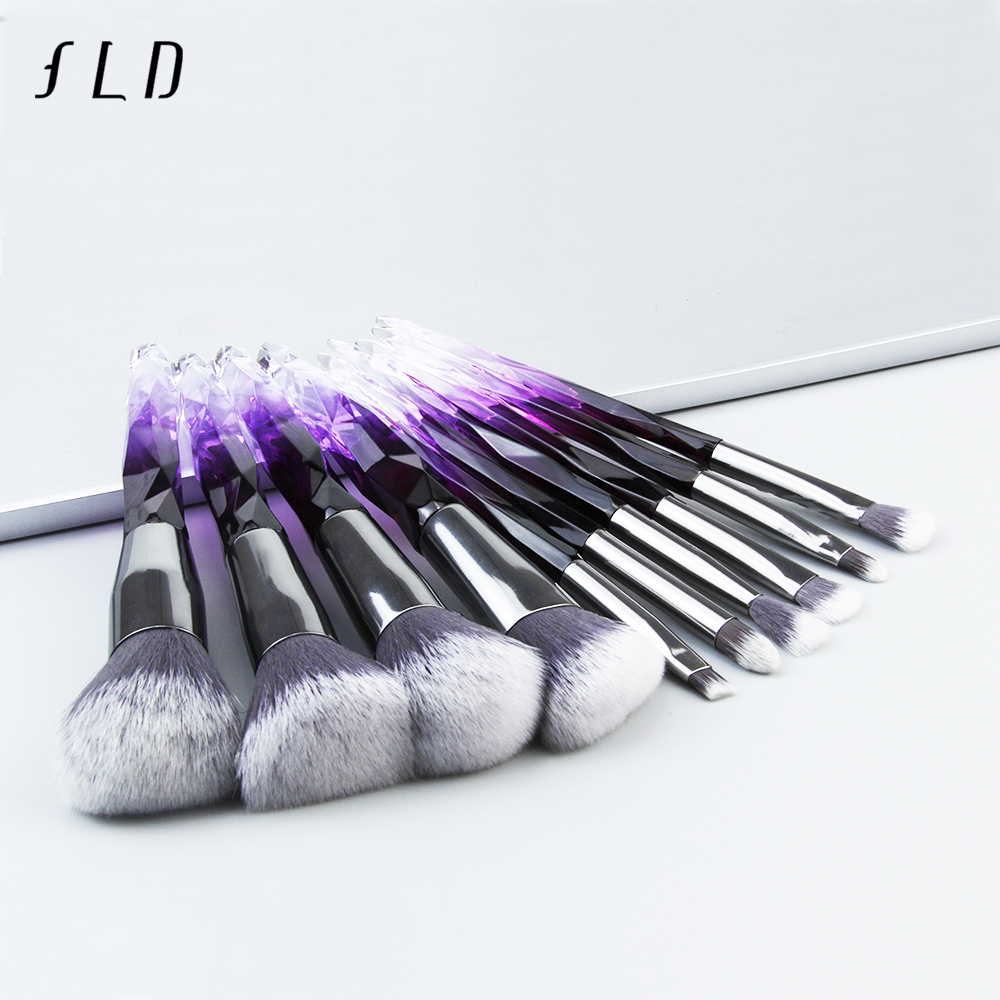 

FLD 10Pcs Diamond Makeup Brushes Set For Cosmetic Foundation Eye Shadow Lip Women Colorful Professional Makeup Brush Kit