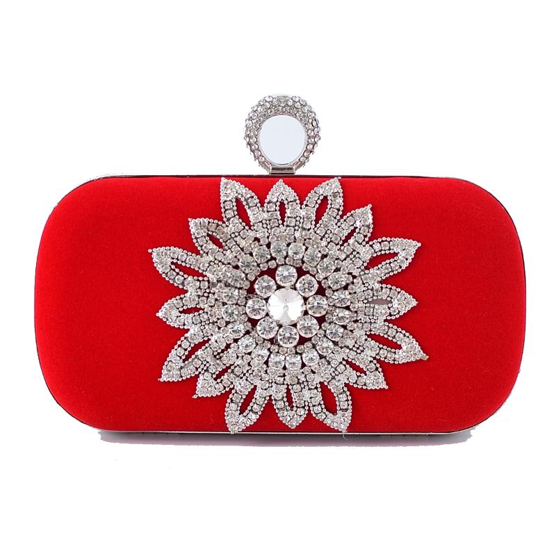 

Women's Bag Polyester Evening Bag Crystal Flower Floral Print Black/Red