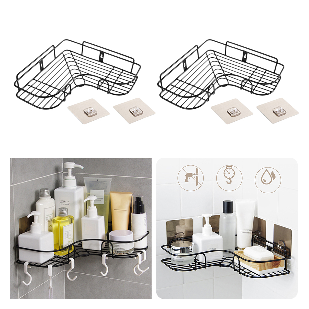 

wall mount corner design shower caddy storage organizer with adhesive suction cups, kitchen spice racks utensil holder, single tier