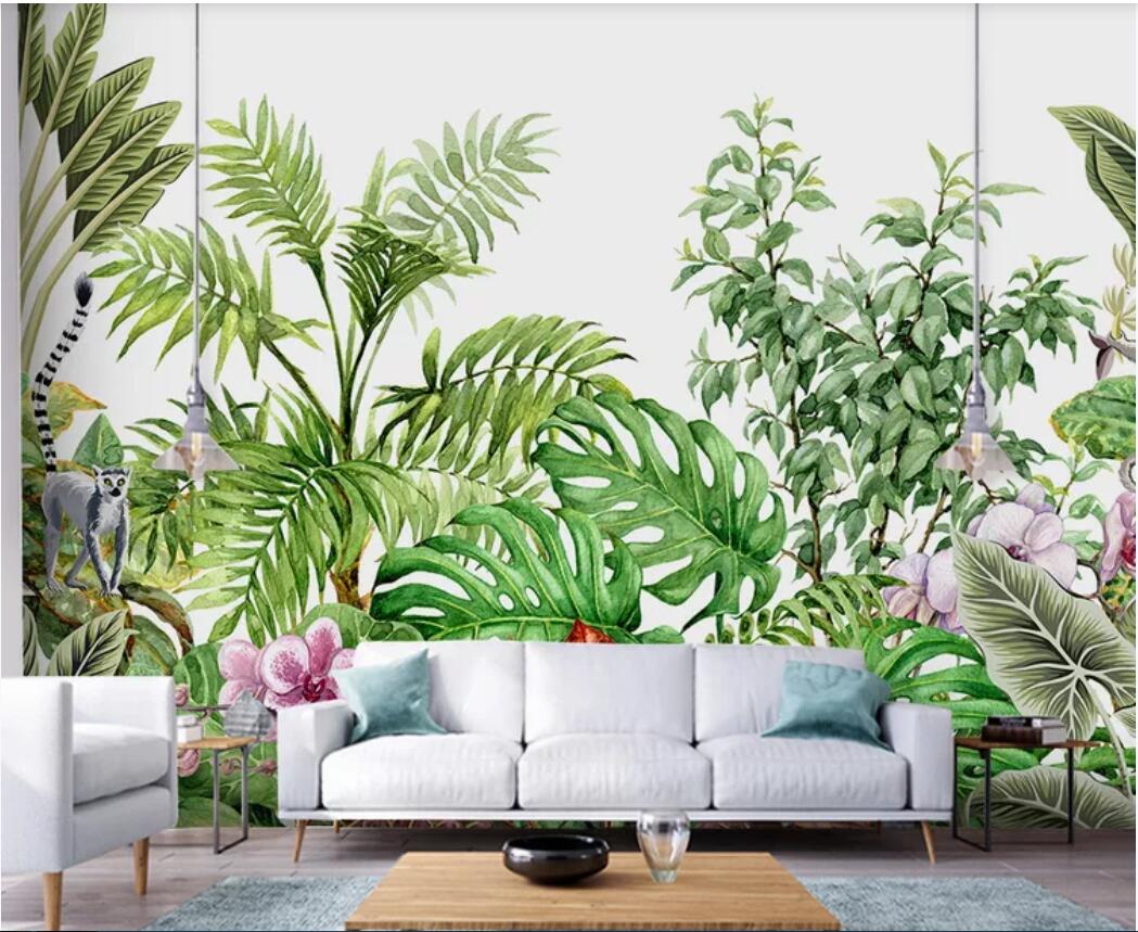 

3d wallpaper custom photo mural Nordic hand painted small fresh tropical plants flowers and birds background home decor wall art pictures, Non-woven fabric