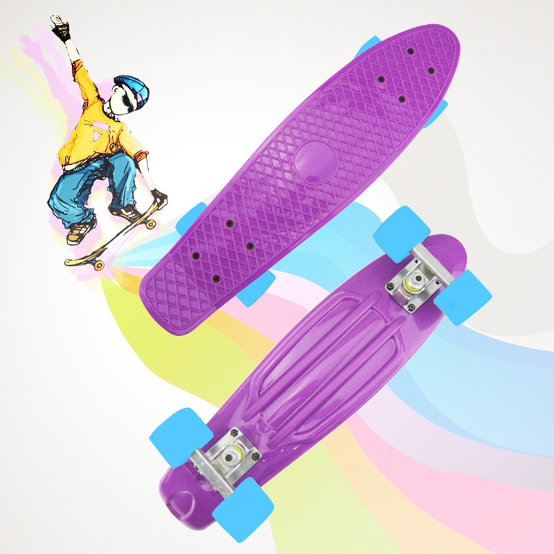 

22 inch Skate Board Mini Cruiser Skateboard Plastic Longboard 4 Wheels Single Rocker Outdoor Sports For Girl Boy 56x15x10cm, Yellow