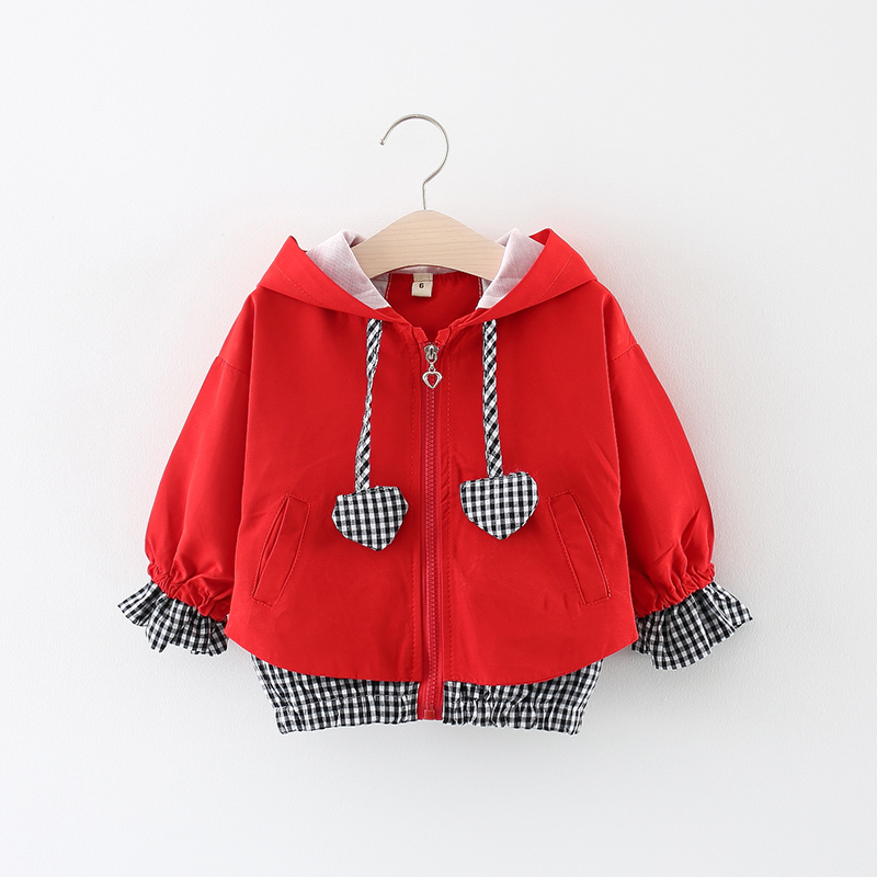 

Kids Clothes Girl Jackets Children Hooded Zipper Windbreaker Baby Heart Shape Plaid Coat Infant Outerwear Hoodies For Girl, Pink