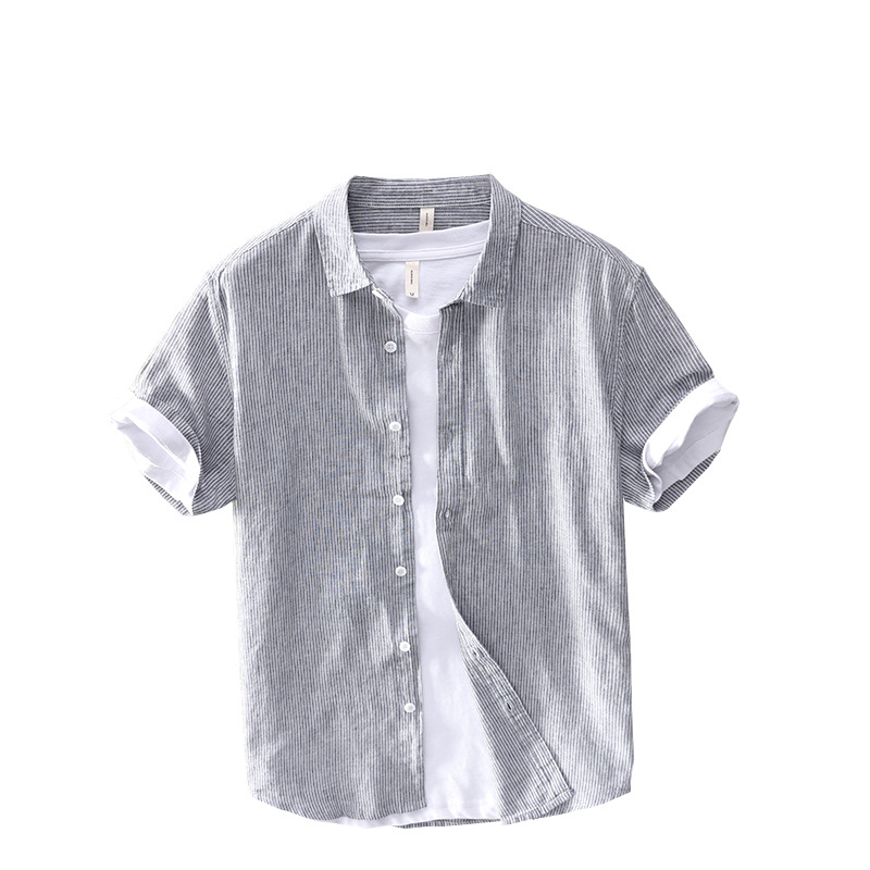 

Men's Spring & Summer short Sleeve Shirt Baggy Cotton shirts Linen Stripe Short Sleeve Retro Shirts Tops Blouse, Not include tshirt