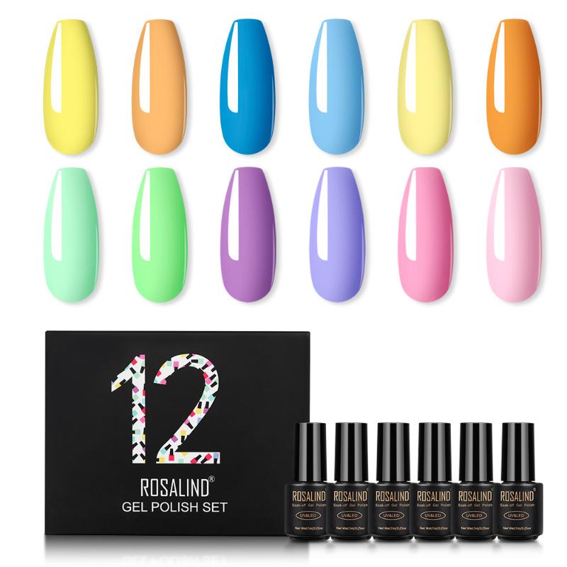 

ROSALIND Gel Polish Set Solid Color Nail Kit For Manicure Nail Polish Vernis Semi Permanent Gel Kit Base And Top