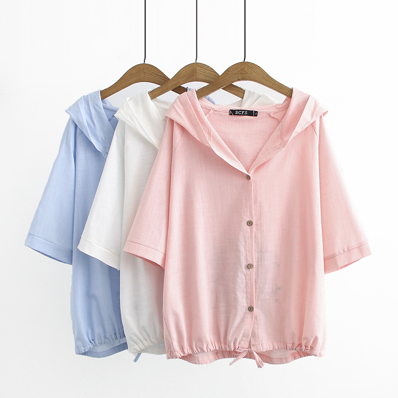

2020 New Fashion Brand Oversize Plus Size Shirt Casual Short Solid Hooded, Blue