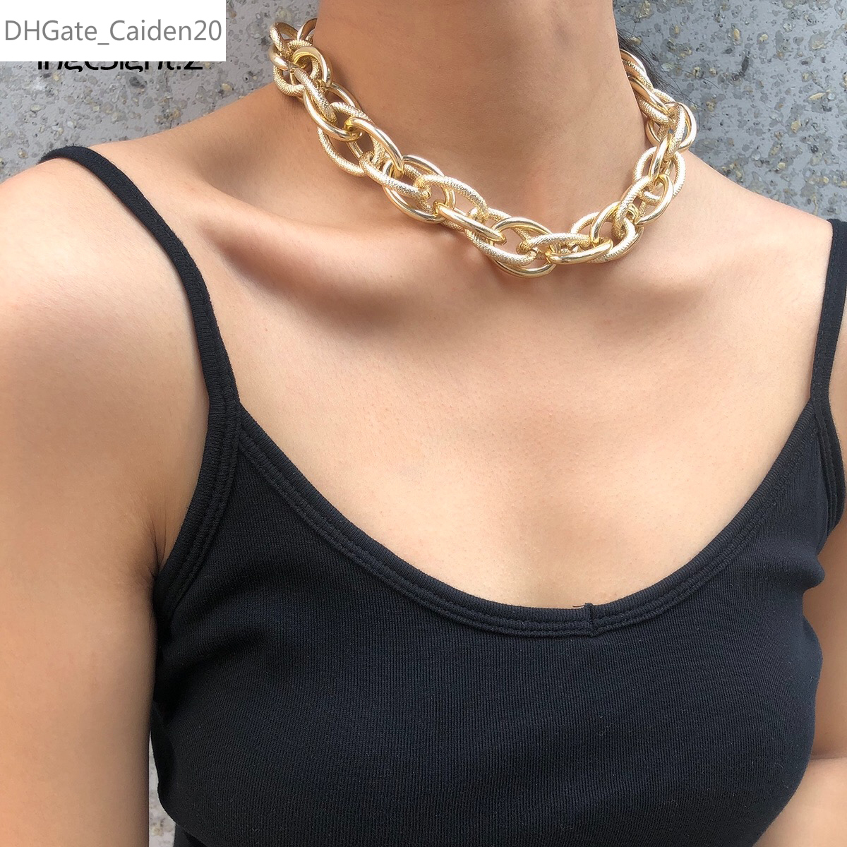 

Punk Hip Hop Curb Cuban Thick Twisted Choker Necklace Statement Gold Color Chunky Metal Collar Necklace Jewelry Gift