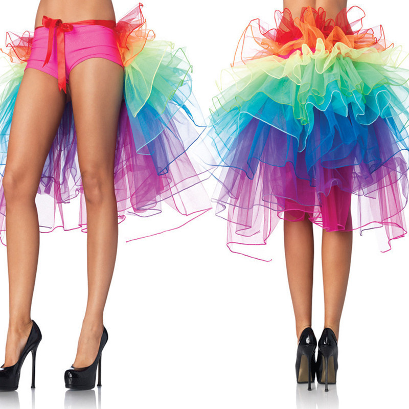 

Women Sexy Rainbow Bustle Skirt Adult Multicolor Tulle Short Tutu Mini Skirts Girls Ribbon Lace Up Night Party Club Dance Skirt, Multi