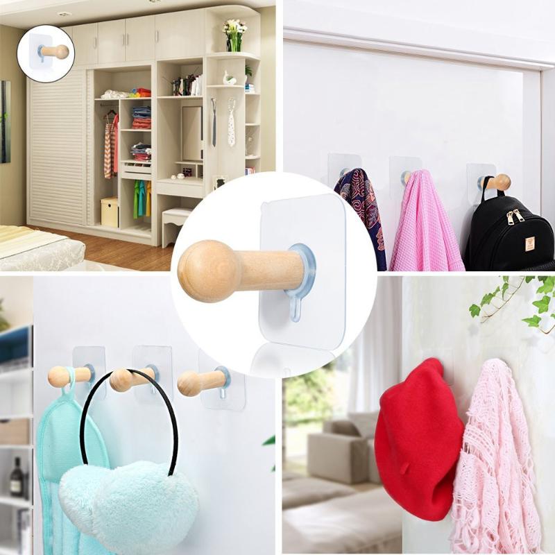 

4Pcs Adhesive Wooden Hooks Nails Wood Peg Hooks Hat Storage Wall Mounted Hook Clothes Coat Hat Towel Hanger Door