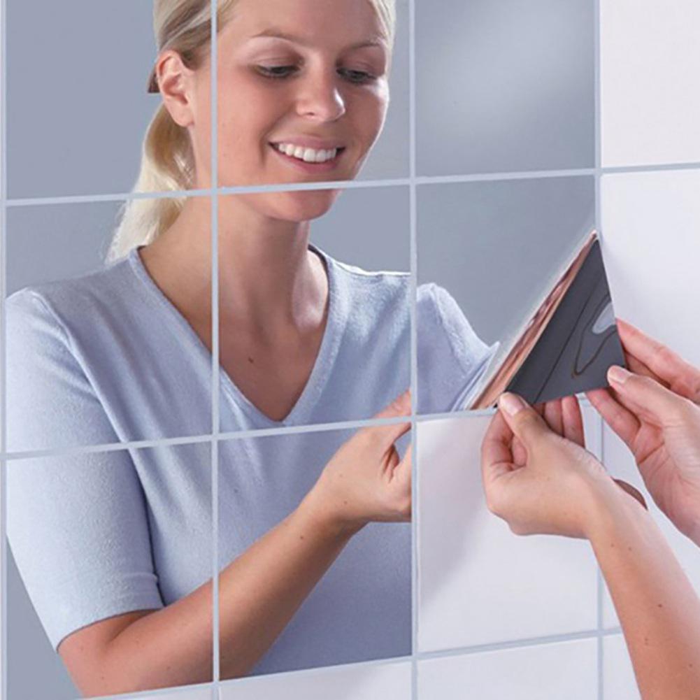 

9/16Pcs Mirror Wall Stickers Flexible Mirror Sheets Wall Stickers Self Adhesive Plastic Tiles for Home Decor 15X15cm
