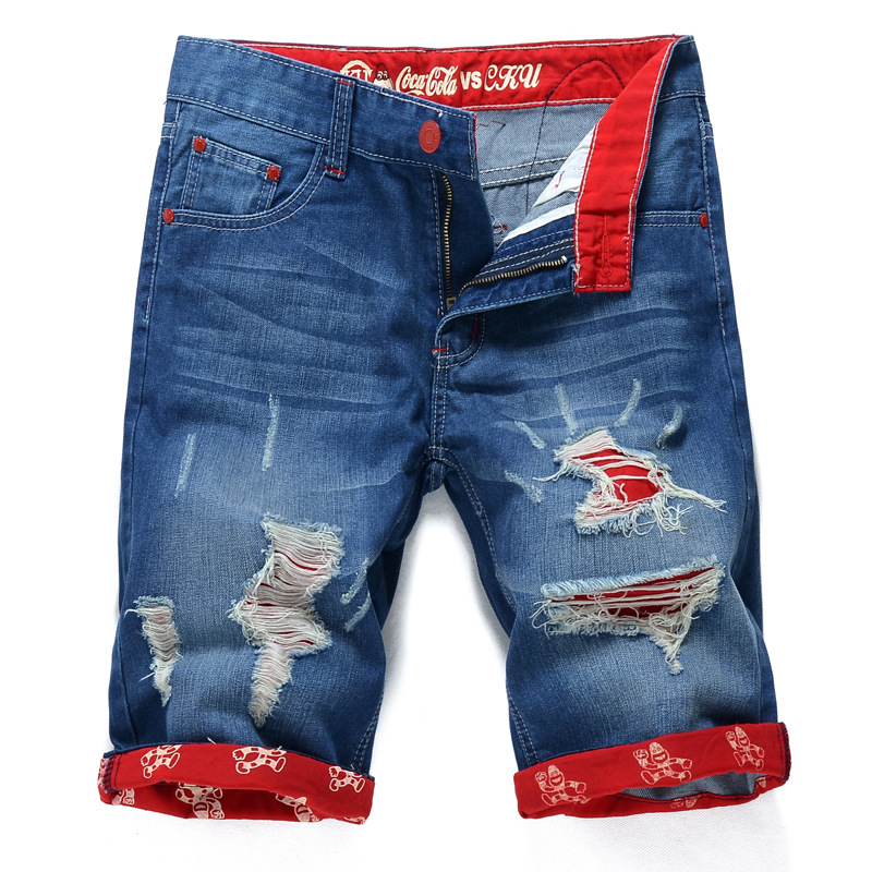 

Fashion-Wholesale-Summer Loose Men Short Jeans Denim Trousers Men's Shorts Jeans Pants Fashion Casual Men Jeans With Holes Plus Size 3 Style, Style 1