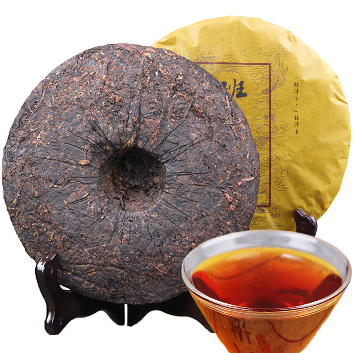 

357g Ripe Pu Er Tea Yunnan Banzhang Ancient tree Dull-red Pu-er cha Organic Pu'er Red Puer Oldest Trees Natural Pu erh Black Puerh Tea Cake