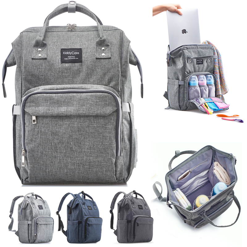 

Wholesales Wide Open Eco-friendly Diaper Bag Backpack Waterproof Travel Mummy Nappy Bags, Baby Insulated Pockets Bag, B-dark grey
