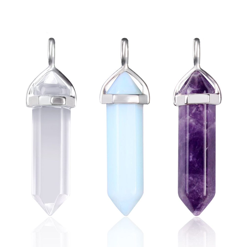 

Mix Natural Stone Pendant Necklaces Hexagonal prism crystal quartz Bullet Point charm chains For women Mens Fashion Jewelry in Bulk
