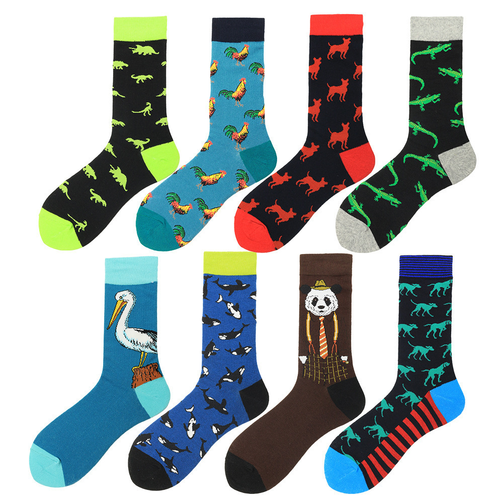 

Brand Tide Quality Men Happy Socks Creative Cartoon Animal Crane Panda Crocodile Socks Combed Cotton Street Socks 2pcs=1pairs