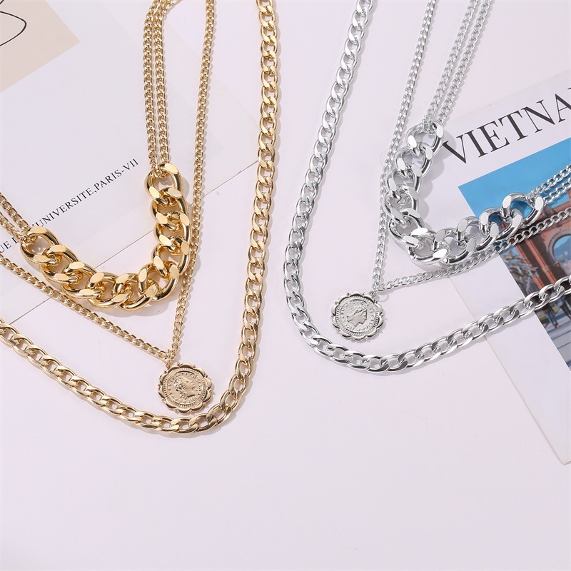

Creative Necklace Female Necklaces Round Coin Pendant Ladies High Quality Lady Jewelry Silver Color Trendy Korean Alloy Collier