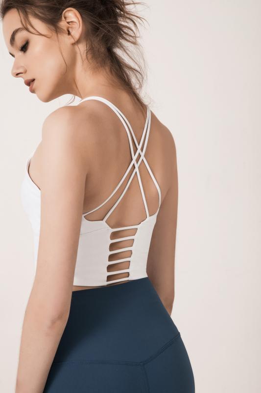 

Strappy Sports Bras for Women Longline Wirefree Padded Medium Support Yoga Bra Top White Black Red