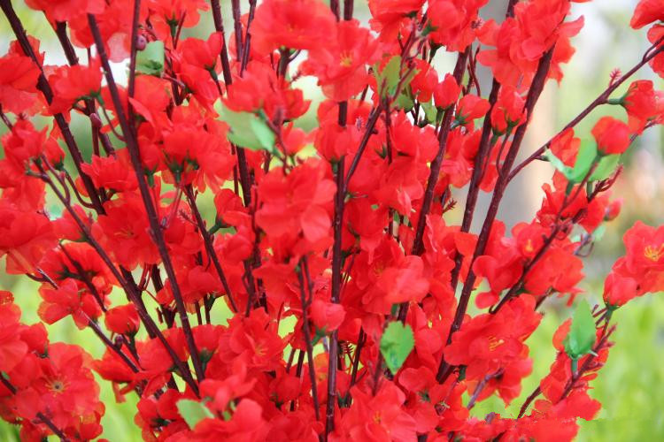 

115cm/100Pcs Artificial Cherry Spring Plum Peach Blossom Branch Silk Flower Tree For Wedding Party Decoration white red yellow pink 5 color, Customize