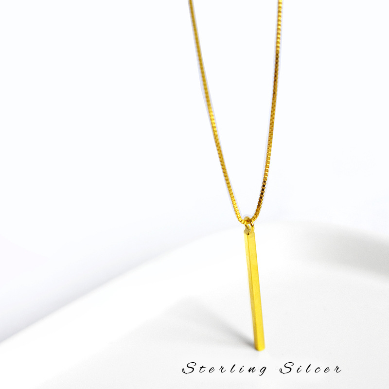 

minimalist 1pc 100% Authentic 925 Sterling silver White /Golds Polished Straight Lucky Bar Geometric pendant necklace TLX435