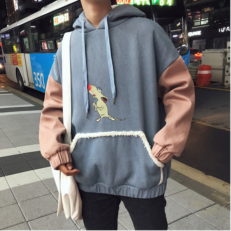 

2019 Spring And Autumn Plus Velvet Thick Hoodie Plus Velvet Lamb Hair Denim Head Loose Denim Coat Sky Blue -2XL