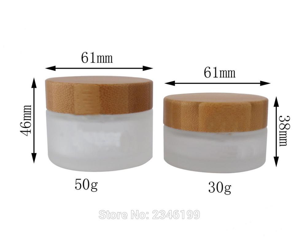

30g 50g Frost Glass Jar with Bamboo Lid Cosmetic Cream Sub Bottle Glass Packaging Bottles with Wooden Cap, 10 Pieces/Lot