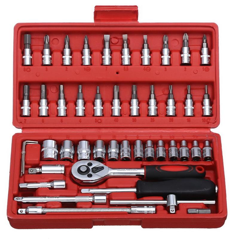 

46pcs/set Auto Repair Tool Spanner Socket Set Universal Car Repairing Hand Tool Kits Ratchet Set Torque Wrench Combination Bit