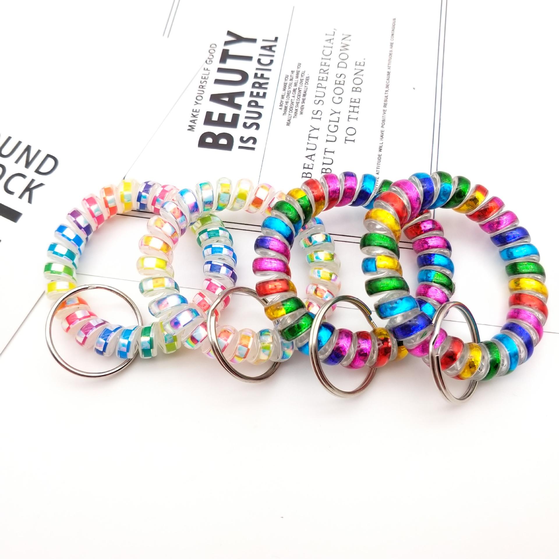 

Colorful Spring Spiral Wrist Coil Keychains TPU Stretch Wristband Key Ring for Gym Pool Id Badge Men Women Fashion Keyring Chain Holder