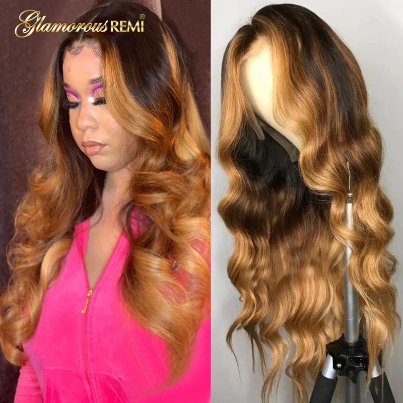 

Brazilian Lace Front Wig Wavy Ombre Blonde Highlight Color Remy Hair 13x6 Human Hair Wigs 150% Density Middle Part Pre Plucked, 13x4 lace front wig