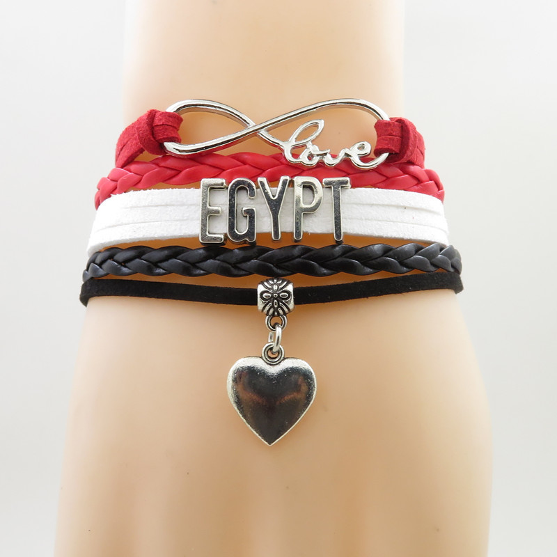 

Infinity Love Egypt Bracelet Heart Charm Egypt National Flag Bracelets & Bangles For Woman And Man Jewelry, Golden;silver