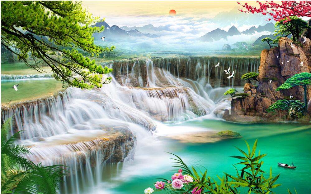 

Custom wallpaper for walls 3 d for living room Waterfall scenery wallpapers