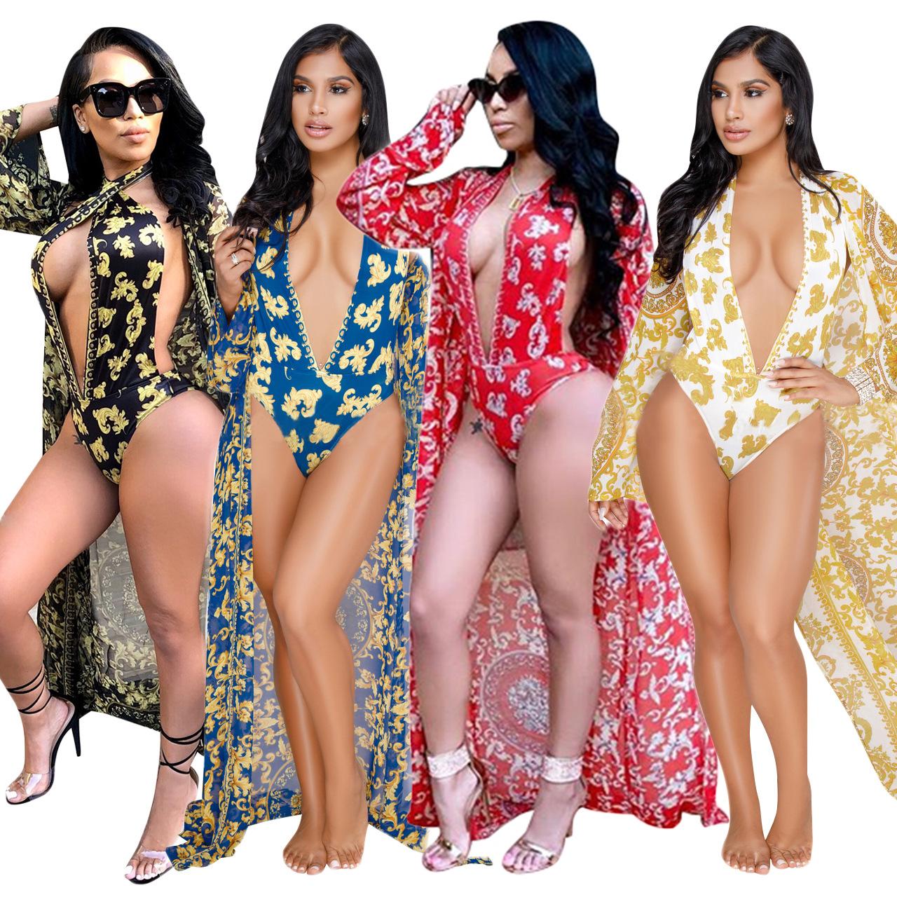 4 Color Women's Fashion clothing Sexy Print Bikini Two Piece Hem Set Padded Beachwear Swimsuit Push Up Bikini Plus Size-image-456239635