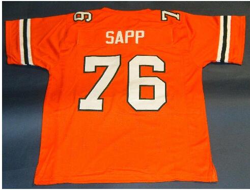

CUSTOM Men #76 WARREN SAPP ORANGE UNIVERSITY MIAMI HURRICANES JERSEY College Jersey size -4XL or custom any name or number jersey