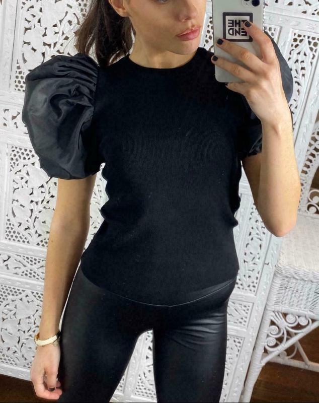 

Fashion Women Summer O-Neck Blouses Tops Puff Sleeve Slim Shirts Sexy Womens Ladies Party Club Short Sleeve Tees Tops Blouse, Black