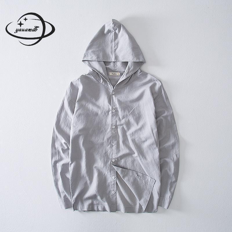 

mens shirts spring autumn male clothing long sleeve Open Stitch Hooded solid color Loose Casual man clothes h72, As picture
