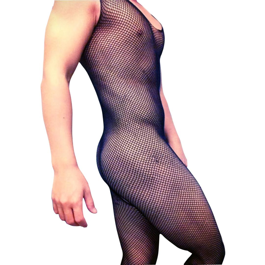 

Sexy Men's Fishnet Body Stockings Open-Crotch Mens Pantyhose, Black